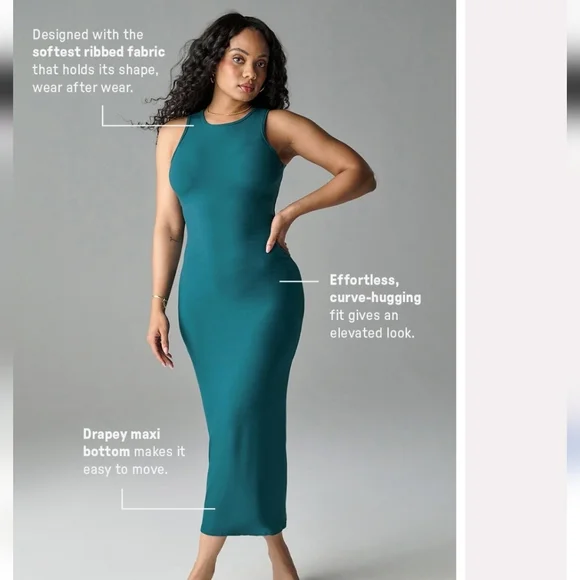 Fabletics Womens Ribbed Maxi Dress Yitty Collection Soft Bodycon Size L Green - Picture 1 of 7